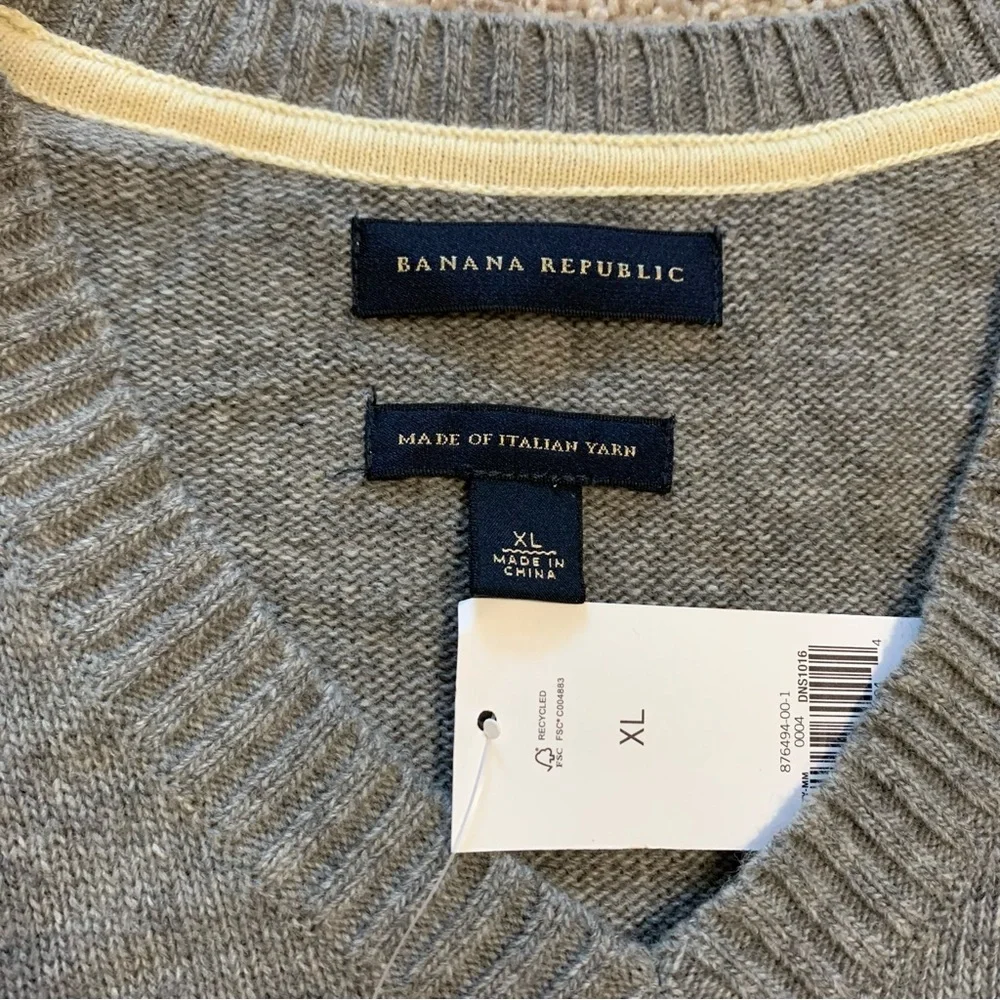 NWT Banana Republic Sweater Vest Gray Italian Yarn Merino Wool Mens XL Preppy